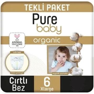 Pure Baby Organic No:6 XLarge Pamuklu Cırtlı Bebek Bezi