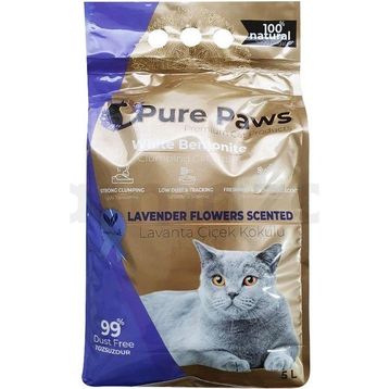 Pure Paws 5 lt İnce Taneli Lavanta Kokulu Bentonit Kedi Kumu