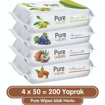 Pure Wipes 4x50 Yaprak Islak Havlu