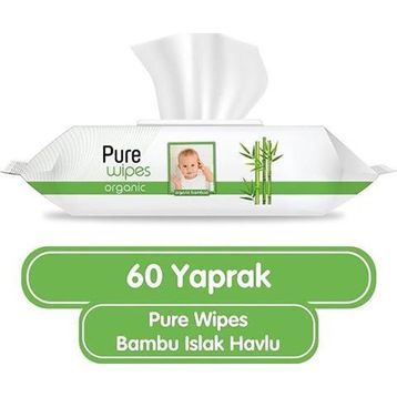Pure Wipes 60x9 Adet 540 Yaprak Organik Bambu Islak Havlu