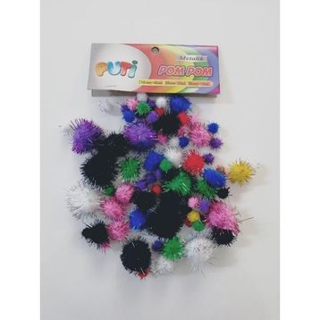 Puti Karışık Boy Metalik Pom Pom