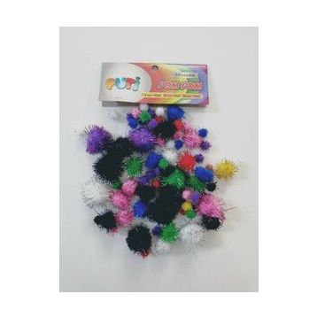Puti Karışık Boy Metalik Pom Pom