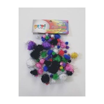 Puti Karışık Boy Metalik Pom Pom
