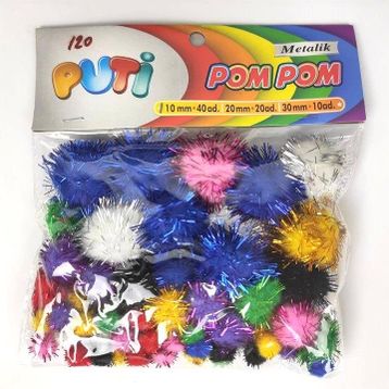 Puti Karışık Boy Metalik Pom Pom