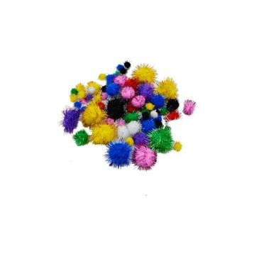 Puti Karışık Boy Metalik Pom Pom
