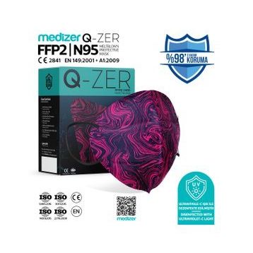 Q-Zer FFP2 N95 50'li Fuşya Desenli Maske