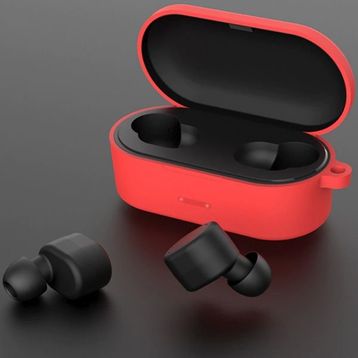 Qcy T1s/t2c Kırmızı Bluetooth Kulaklık İçin Silikon Koruma Kılıf+ Anahtarlık