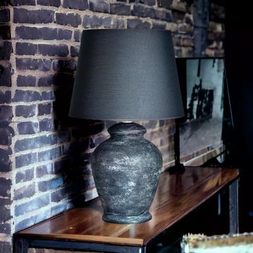 Qdec Rustik Antik Siyah Gri Vintage Seramik Abajur