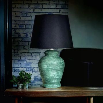Qdec Rustik Antik Yeşil Siyah Vintage Seramik Abajur