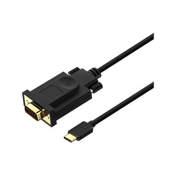 Qgeem QG-UA17 USB Type-C to 3 mt Siyah VGA Çevirici Kablo
