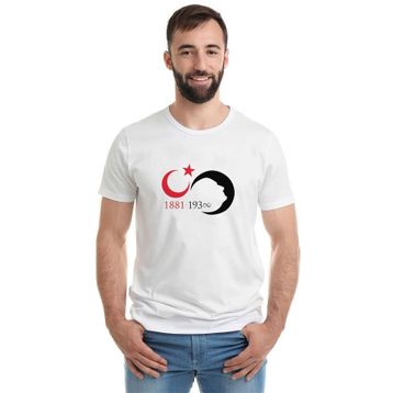 Qivi 10 Kasım Suliyet Türk Bayrağı Baskılı Beyaz Erkek Örme T-shirt