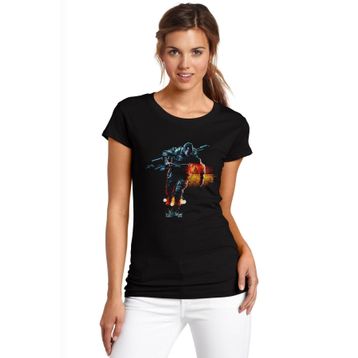Qivi 4 Savaş Alanı 3 Savaş Alanı Baskılı Örme Siyah SFK0918KDNTS Kadın T-shirt