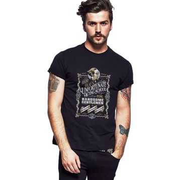 Qivi A Series Of Unfortunate Events Unfortunate Baskılı Siyah Erkek Örme T-shirt