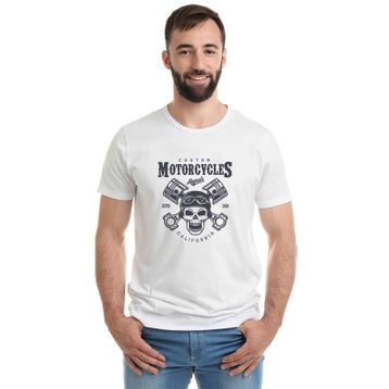 Qivi American Moto Costume Repair Baskılı Beyaz Erkek Örme T-shirt