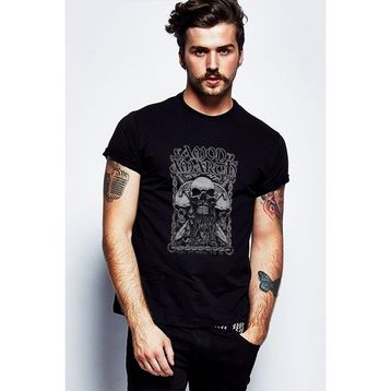 Qivi Amon Amarth Skull Baskılı Siyah Erkek Örme T-shirt