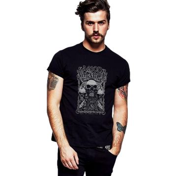 Qivi Amon Amarth Skull Baskılı Siyah Erkek Örme T-shirt