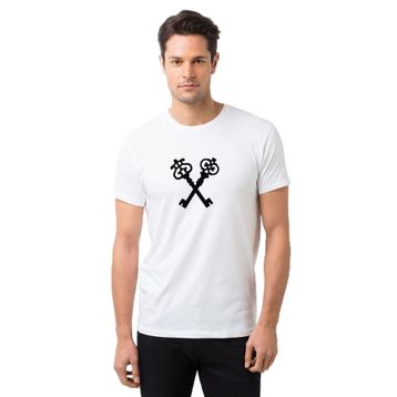 Qivi And Key All Keys Lockekey Tt Baskılı Baskılı Beyaz Erkek Örme T-shirt