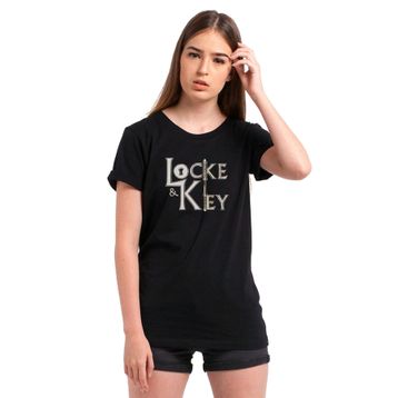 Qivi And Key All Keys Lockekey Tt Baskılı Örme Siyah Kadın T-shirt