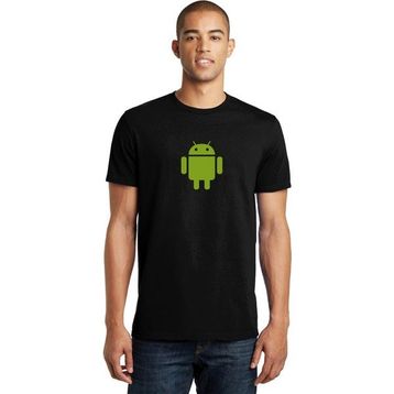 Qivi Android Logo Baskılı Siyah Erkek Örme T-shirt