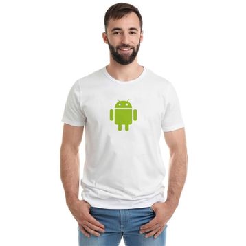 Qivi Android Logo Baskılı Siyah Erkek Örme T-shirt