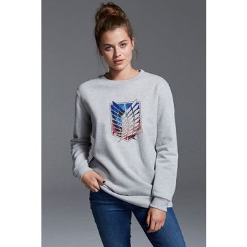 Qivi Anime Attack On Titan Baskılı Gri Kadın Uzun Kol Örme Sweatshirt