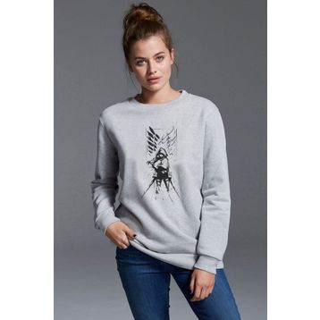 Qivi Anime Attack On Titan Baskılı Gri Kadın Uzun Kol Örme Sweatshirt
