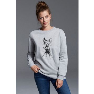 Qivi Anime Attack On Titan Baskılı Gri Kadın Uzun Kol Örme Sweatshirt