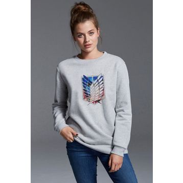 Qivi Anime Attack On Titan Baskılı Gri Kadın Uzun Kol Örme Sweatshirt