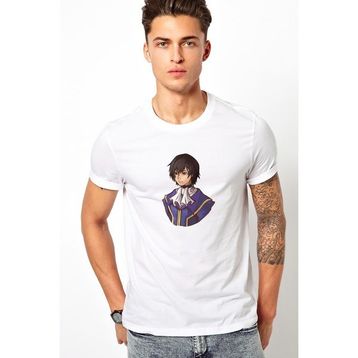 Qivi Anime Baskılı Beyaz Erkek Örme Tshirt