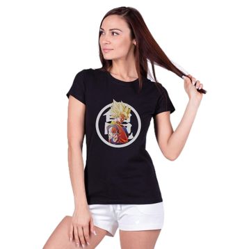 Qivi Anime Dragon Ball Baskılı Örme Siyah SFK0624KDNTS Kadın T-shirt