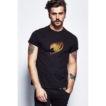 Qivi Anime Fairytail Logo Baskılı Siyah Erkek Örme T-shirt