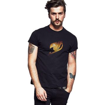 Qivi Anime Fairytail Logo Baskılı Siyah Erkek Örme T-shirt