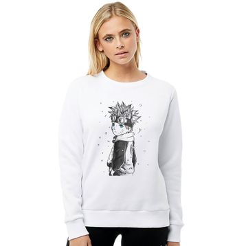 Qivi Anime Naruto Baskılı Beyaz Kadın Uzun Kol Örme Sweatshirt