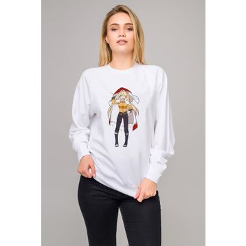 Qivi Anime Naruto Baskılı Beyaz Kadın Uzun Kol Örme Sweatshirt