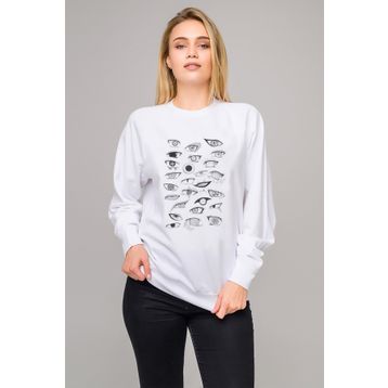 Qivi Anime Naruto Baskılı Beyaz Kadın Uzun Kol Örme Sweatshirt