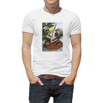 Qivi Anime Naruto Moon Baskılı Beyaz Erkek Örme Tshirt