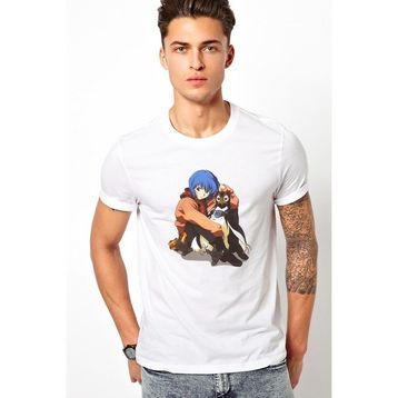 Qivi Anime Neon Genesis Evangelion Baskılı Beyaz Erkek Örme Tshirt