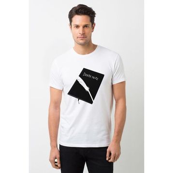 Qivi Anime Note Book Baskılı Beyaz Erkek Örme Tshirt
