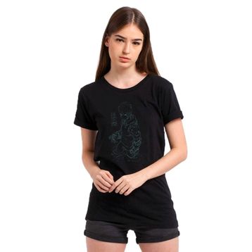 Qivi Anime One Punch Man Baskılı Örme Siyah SFK0646KDNTS Kadın T-shirt