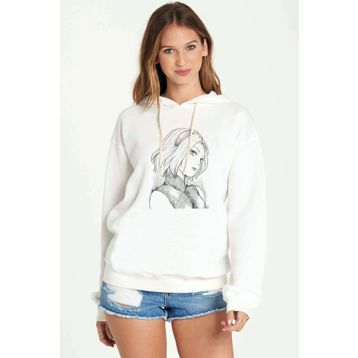 Qivi Anime Sakura Haruno Shippuden Naruto Uzumaki Baskılı Beyaz Kadın Uzun Kol Örme Sweatshirt