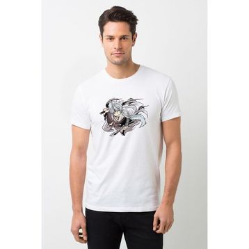 Qivi Anime Shiroyasha Baskılı Beyaz Erkek Örme Tshirt