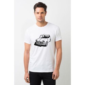 Qivi Araba Mini Baskılı Beyaz Erkek T-shirt