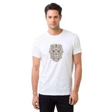 Qivi Aslan Colours Floral Baskılı Beyaz Erkek Örme T-shirt