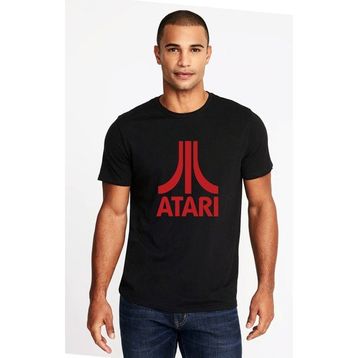 Qivi Atari Logo Baskılı Siyah Erkek Örme T-shirt