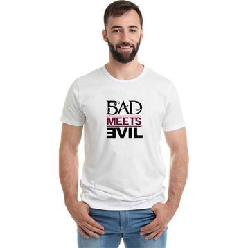 Qivi Bad Meets Evil Logo Baskılı Beyaz Erkek Örme Tshirt