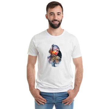 Qivi Baskılı Beyaz Erkek Örme T-shirt