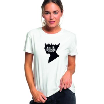 Qivi Baskılı Örme Pamuklu Beyaz Kadın T-shirt