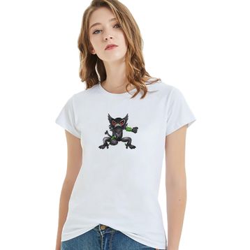 Qivi Baskılı Örme Pamuklu Beyaz Kadın T-shirt