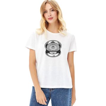 Qivi Bbs Jant Baskılı Beyaz Örme Kadın T-shirt