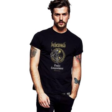 Qivi Behemoth Devil's Conquistadors Baskılı Siyah Erkek Örme T-shirt